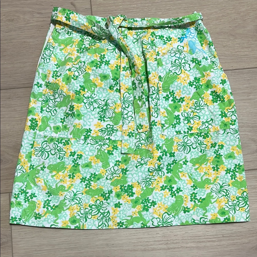 Lilly Pulitzer frog print wrap midi skirt size 4